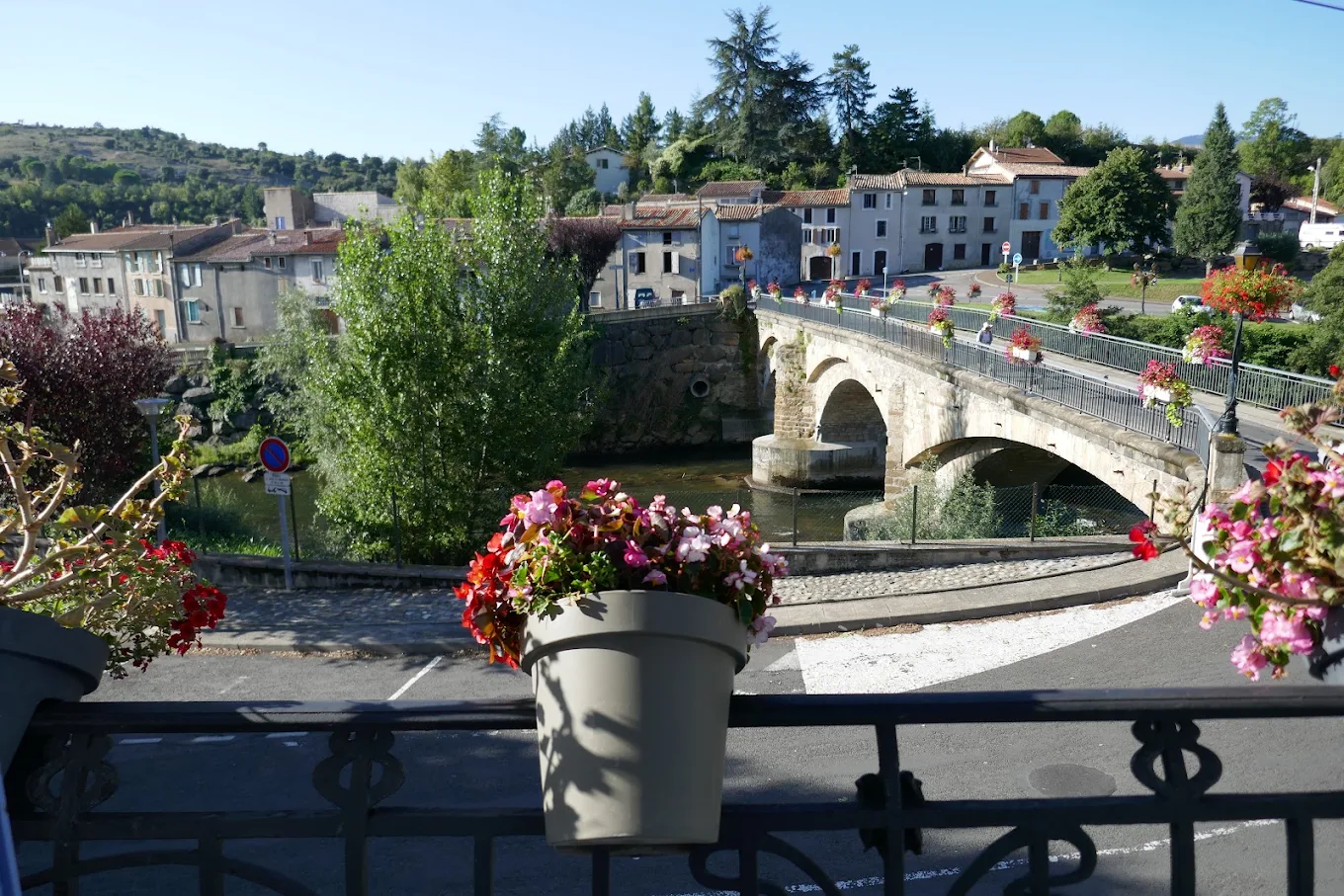 The old stone bridge over the Aude, seen from the balcony